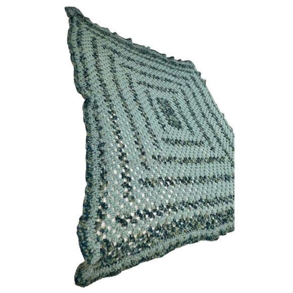 Handmade Green & Blue Square Afghan throw - Picture 2 of 3